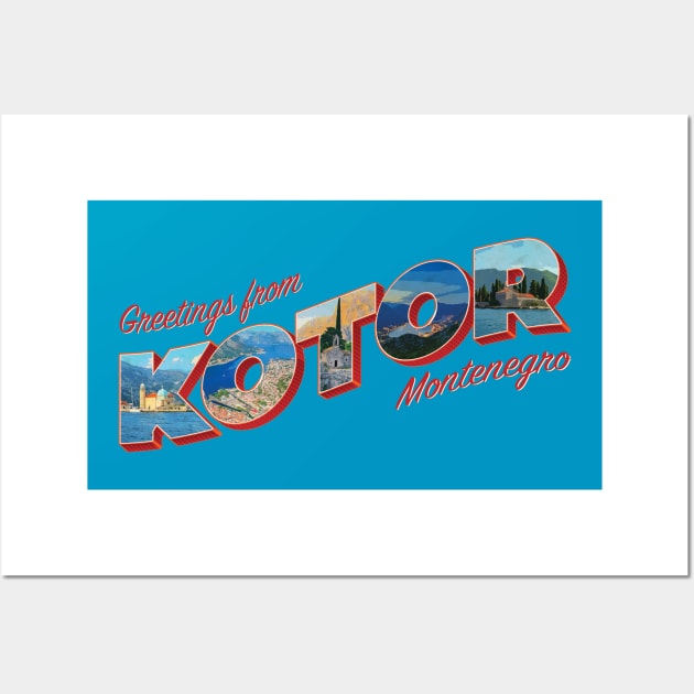 Greetings from Kotor in Montenegro Vintage style retro souvenir Wall Art by DesignerPropo